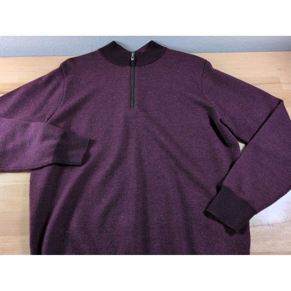 Peter Millar Burgundy Sweater Mens Medium 100% Merino Wool 1/4 Zip Pullover